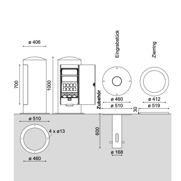 Strompolle9x Schuko, 2 Cekon 16A & 1x 32A Abmessungen